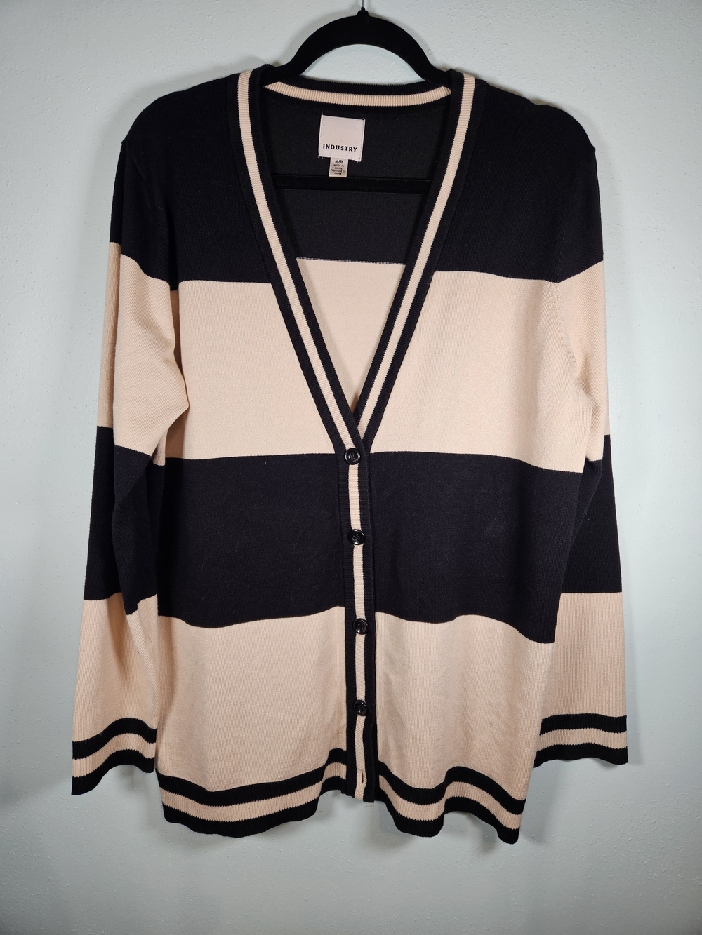 Industry Black & Cream Striped V-Neck Cardigan Sweater